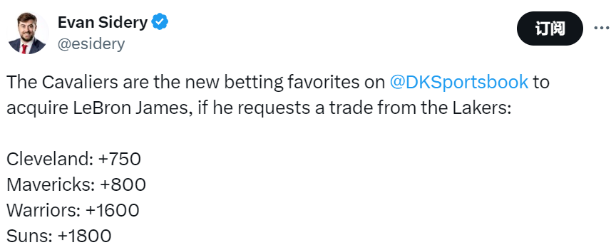 詹姆斯回应现身骑士训练馆!最新下家赔率:骑士超独行侠升至第一